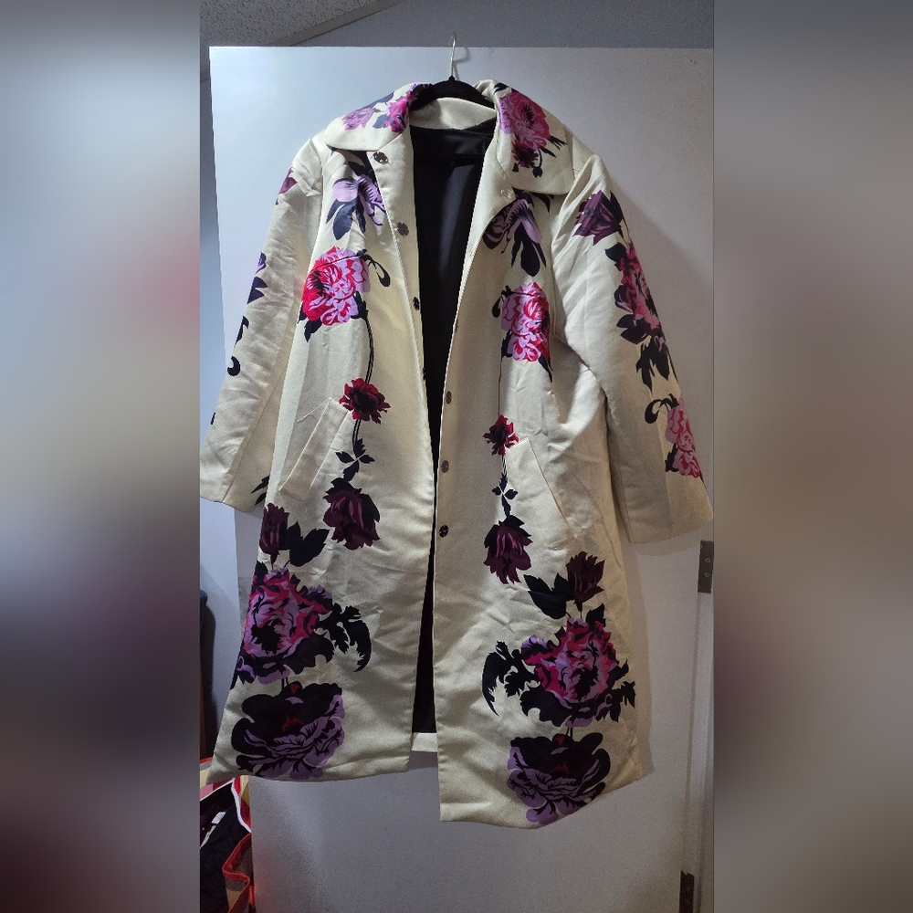 Designer Floral Cream Women's Coat